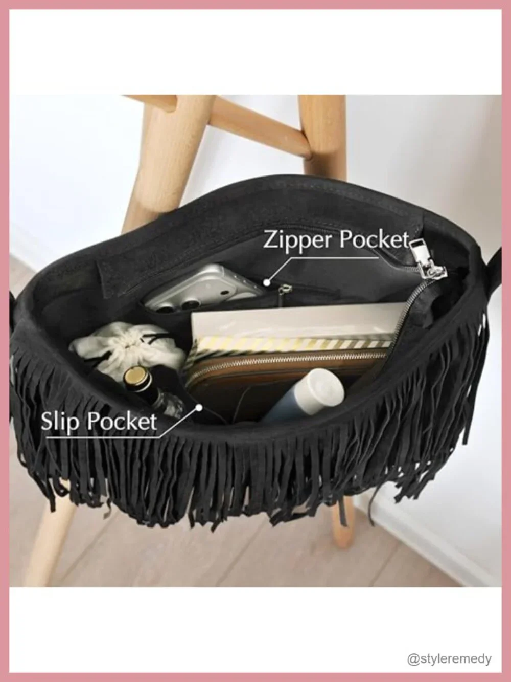 Faux Suede Leather Hobo Crossbody Bag with Tassel Fringe Shoulder Bag
